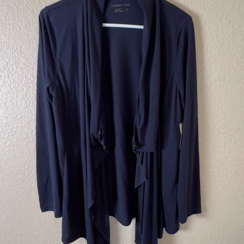 Coldwater Creek Women's Small‎ Waterfall Cardigan Lightweight Navy Jersey Fabric